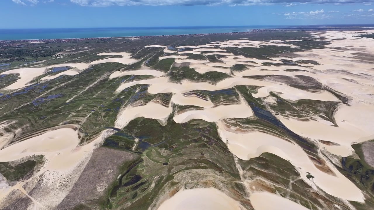 Lencois Piauienses ved Luis Correia i Piauí, Brasilien. Naturens små vandområder. Portinho-lagunen. Lencois Piauienses ved Luis Correia. Slyngede sandklitter. Regnvandssøer. Tropisk rejse