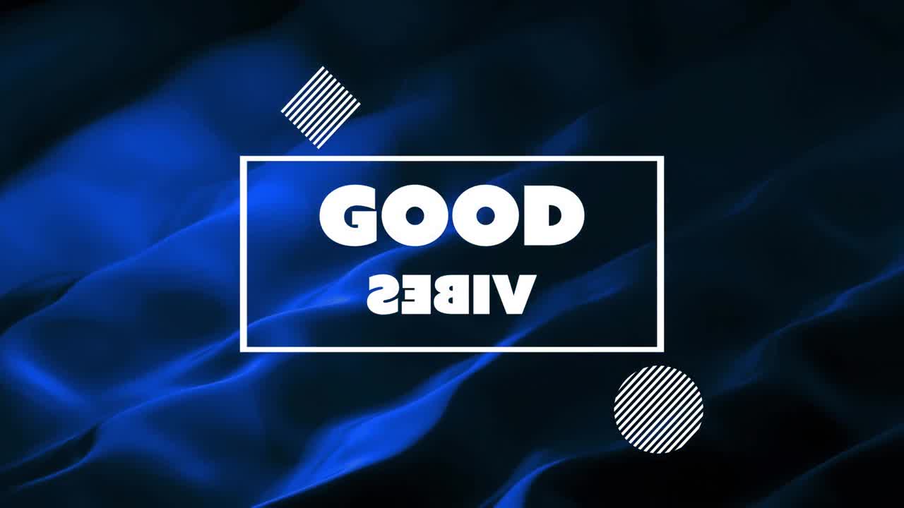 animación de buenas vibraciones texto sobre onda en movimiento azul