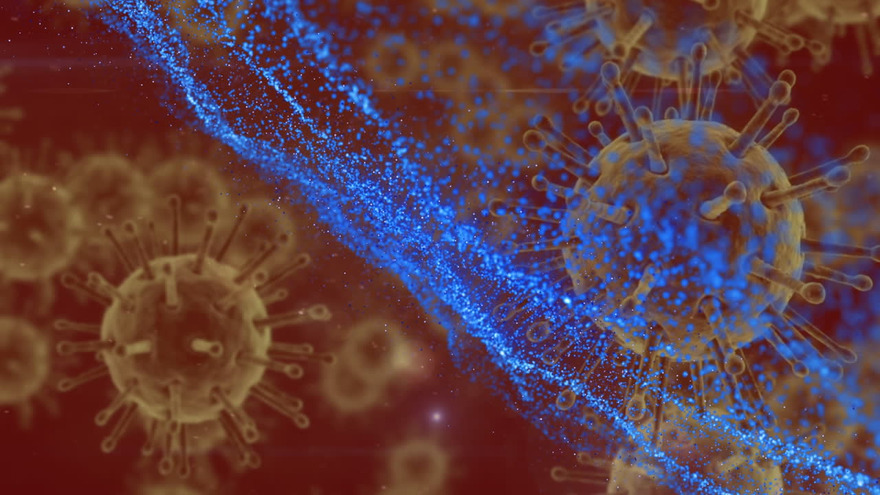 animación de la onda azul en las células en movimiento sobre fondo oscuro