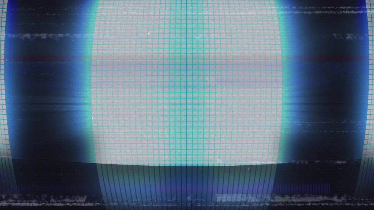 Screen with lines interference showing glowing grid