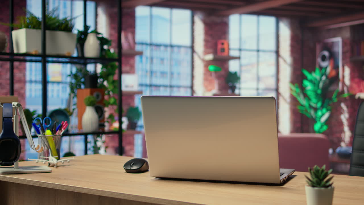 홈 오피스와 노트북을 가진 빈 현대 아파트