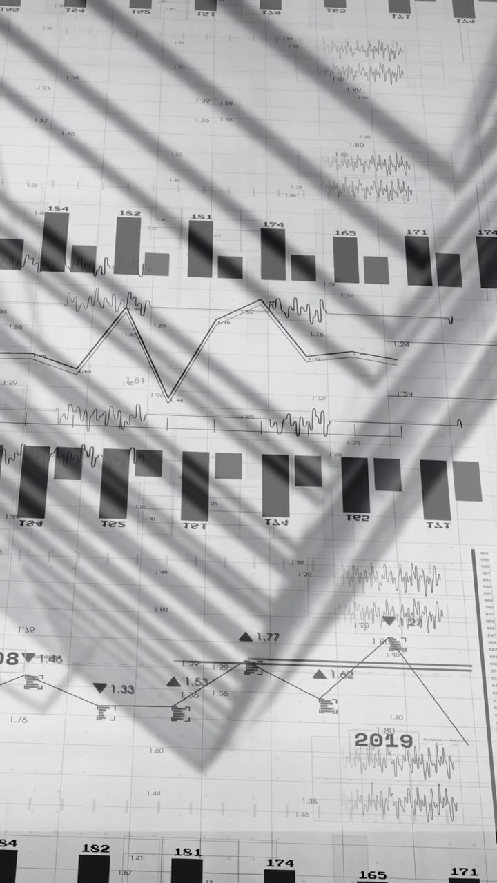 Animation of financial data processing over office building