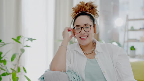 Thinking,-relax-and-portrait-of-woman-listening-to