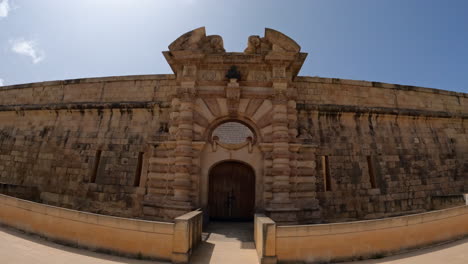 Leading-to-Medieval-historical-building-in-Republic-Square-Valletta,-Malta