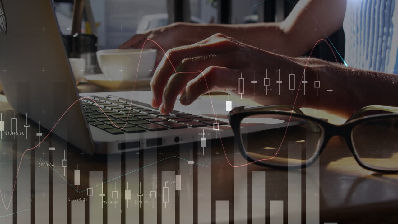 Graph and a woman using a laptop