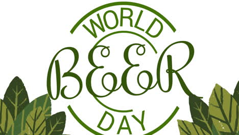 animation of world beer day text over plants