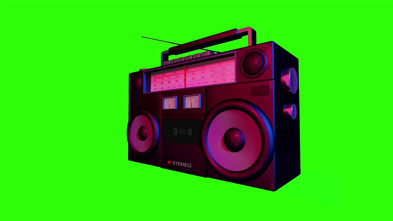 Radio con altoparlante vibrante che riproduce la cassetta su schermo verde