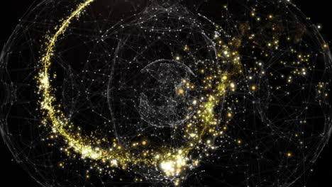 animation of light spots over globe of connections on black background