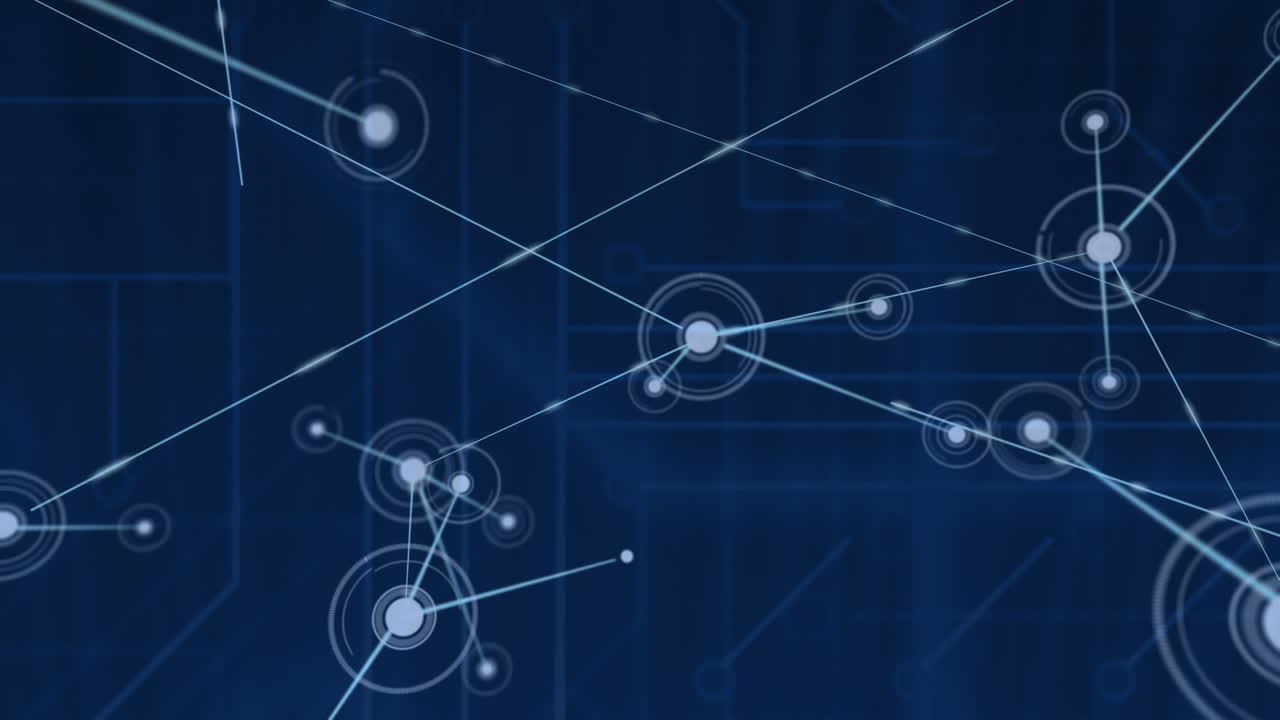 animación digital de la red de conexiones contra las conexiones de microprocesador sobre fondo azul