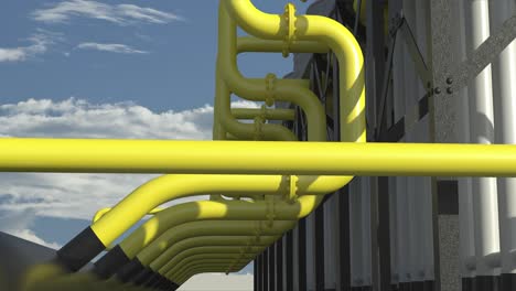 sistema de refrigeración del refrigerador en la estación de compresor. intercambiador de calor en el que el aire y el agua reducen la temperatura para la industria pesada, bucle sin costuras