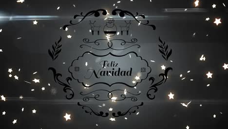 feliz navidad text banner against multiple glowing stars icons floating on grey background