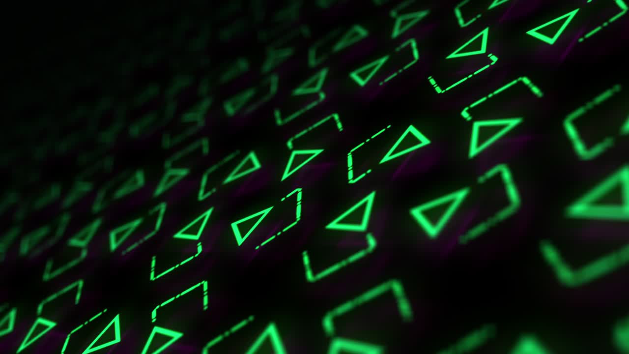 fondo abstracto con triángulos brillantes de neón verde. estilo futurista. animación 3d. bucle sin fin