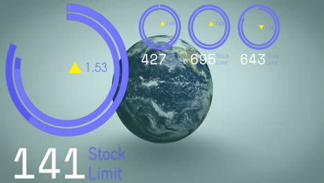 animación del procesamiento de datos sobre el globo sobre fondo azul