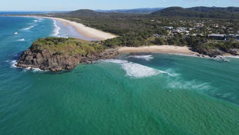 panorama of the coastal cityscape of cabarita beach with a view of norries headland in nsw, australia