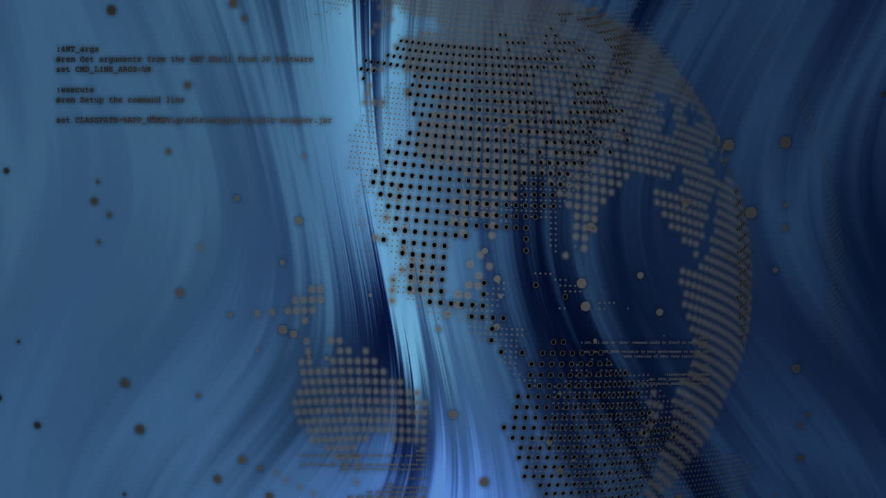 Animation of data processing over globe and blue shapes