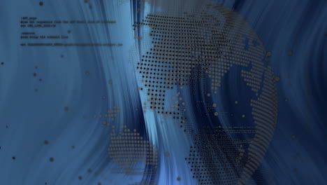animation of data processing over globe and blue shapes