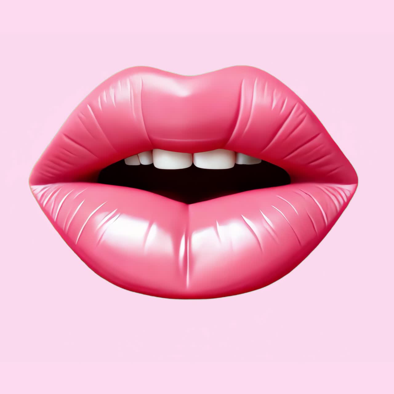 Glossy pink lips illustration animation isolated asset, transparent 4K video, alpha channel, ProRes