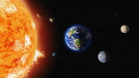 depiction of the solar system with sun and planets