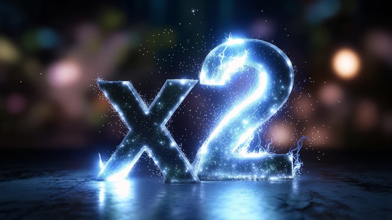 X2 주변에서 전기 푸른빛이 깜빡입니다. 어두운 표면 위로 반짝이는 입자들이 춤추고 있습니다. 배경은 따뜻한 보케 조명으로 흐릿하며, 사람은 없습니다. 기술, 게임 관련 콘셉트에 이상적입니다.