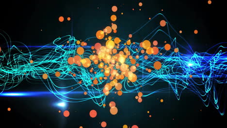 Abstract blue lines and orange particles animation on dark background