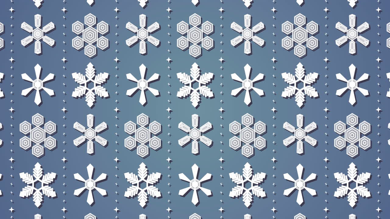 Animation of white snowflake pattern on blue background