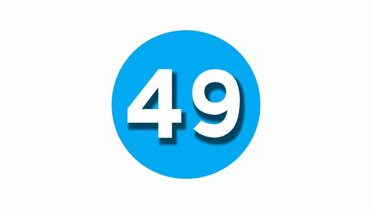 Number 49 forty nine sign symbol animation motion graphics on blue circle white background,cartoon video number for video elements
