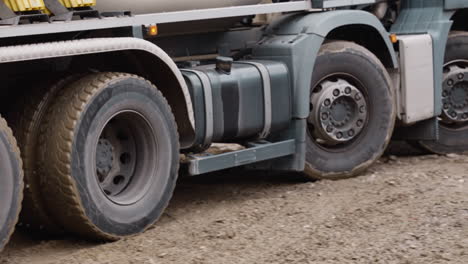 close-up of heavy truck wheels on muddy construction site. great for industrial projects or transportation ads