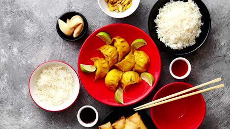 Chinese-food-set-on-stone-table