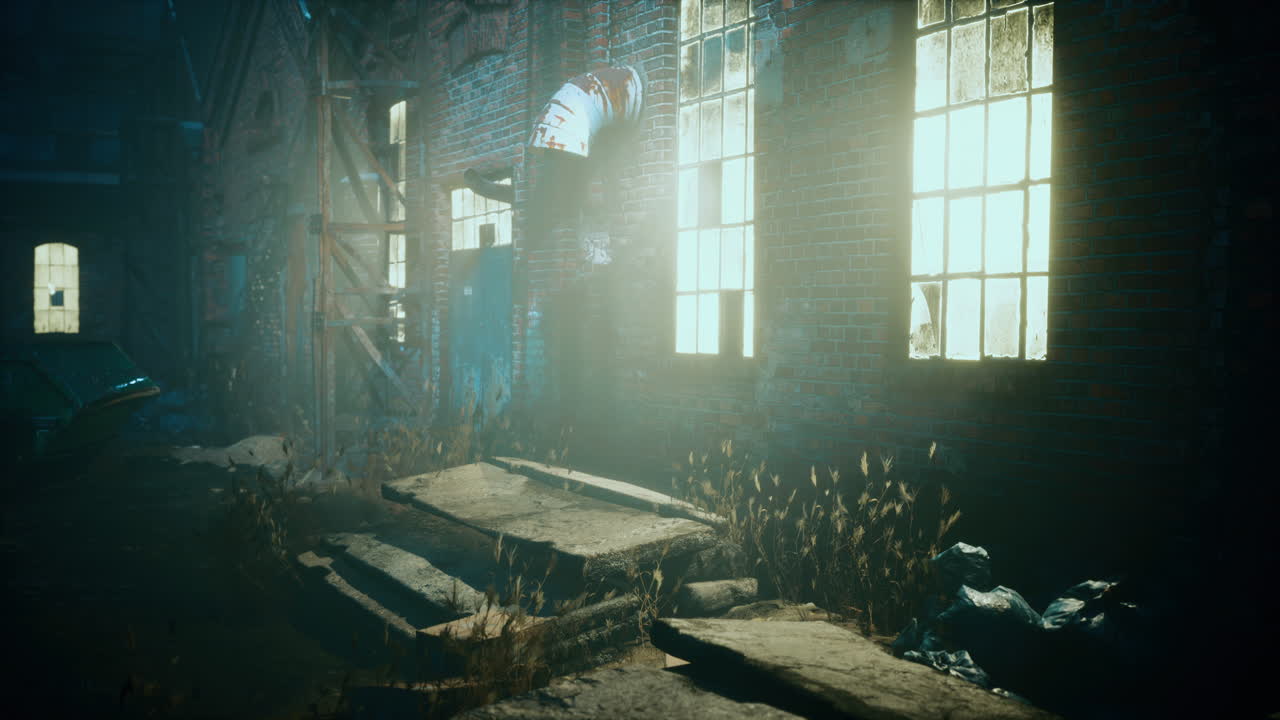 밤에 오래된 벽돌 공장