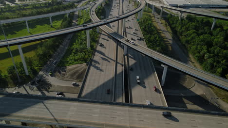 aerial overview intersection at interstate freeway 45 and beltway 8 in houston, texas