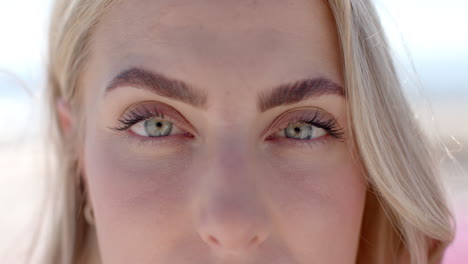 close-up of a young caucasian woman's face on a road trip