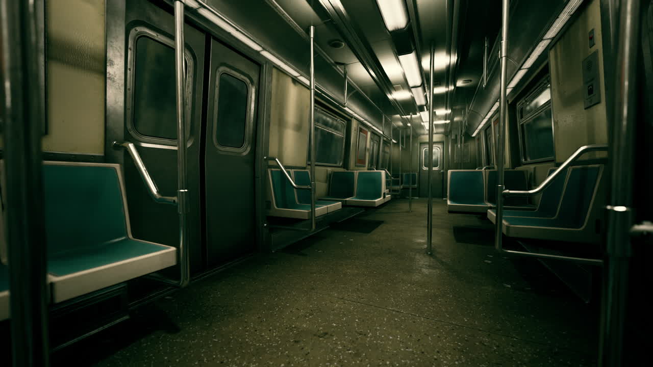Vagone della metropolitana vuoto nel sistema di trasporto pubblico di New York City