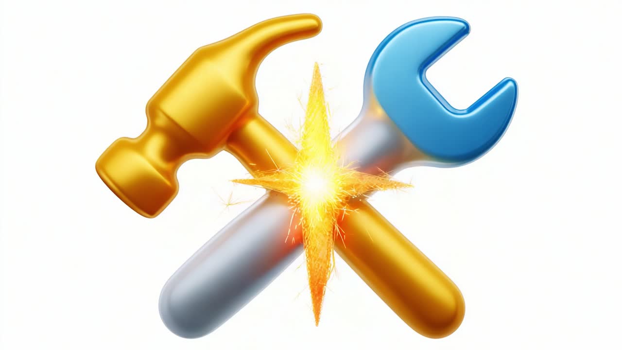 Dynamic Tools Symbolizing Collaboration and Craftsmanship: A Vibrant Hammer and Wrench Crossed with a Spark of Energy, Representing Innovation and Skill in Building and Repairing