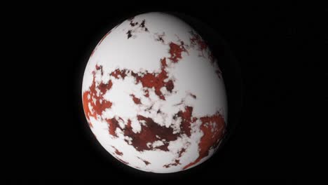 planeta alienígena con superficie roja y blanca