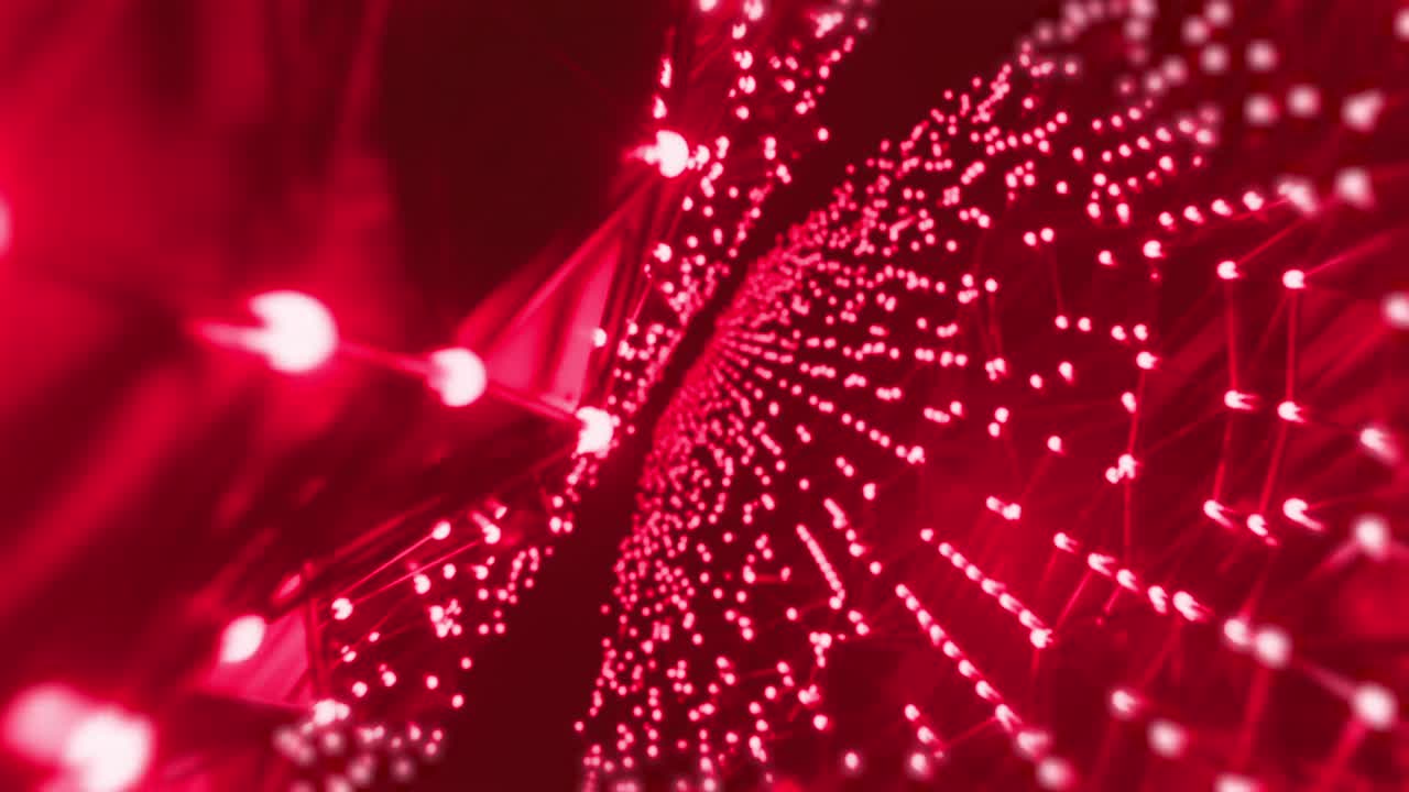 animación de una malla roja brillante de senderos de luz que se mueven sobre un fondo negro