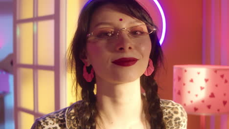woman in a trendy colorful room