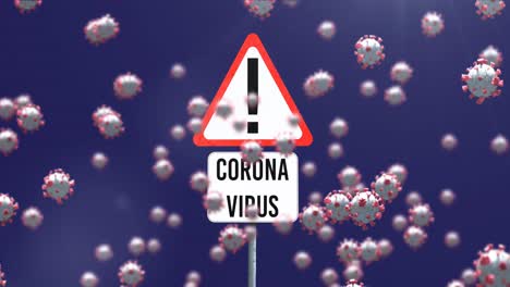 Animation-of-sign-with-coronavirus-text-over-virus-cells