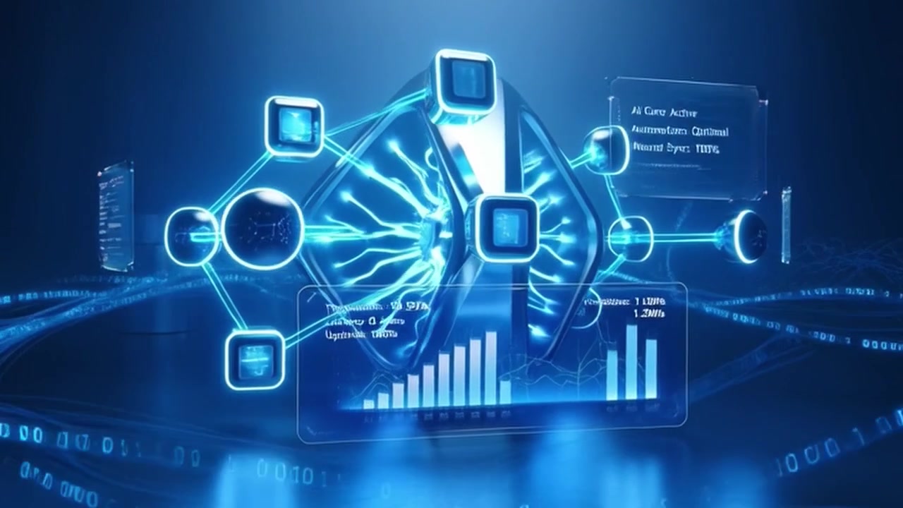 Digital Artificial Intelligence Core Processing Data in Futuristic Network
