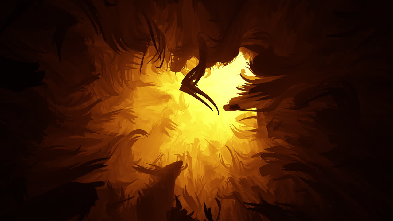 입구를 비추는 밝은 빛이 길을 인도합니다.