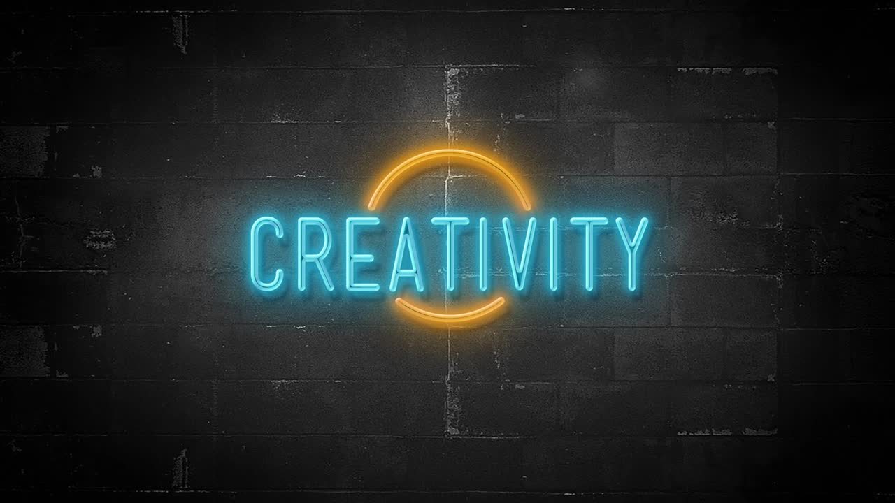 mensaje de creatividad en un letrero de neón parpadeante en resolución 4k