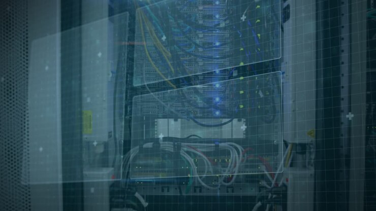 Animation of scope scanning and data processing over cables in computer server