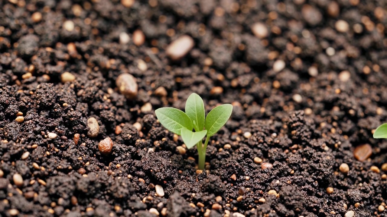 Piccola piantina verde che cresce in terreno scuro e fertile
