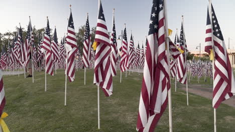 Slow-Motion-Nine-Eleven-Celebration-of-Fallen-Soldiers-with-Many-Flags