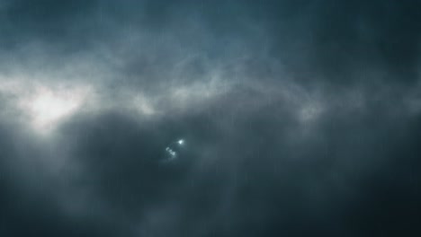 Aerial-Shot-Flying-Through-Dark-Gray-Storm-Clouds-and-Lightning