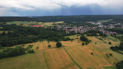 from the height of a flight on a nice sunny day, you can see a small village surrounded by forest and clearings