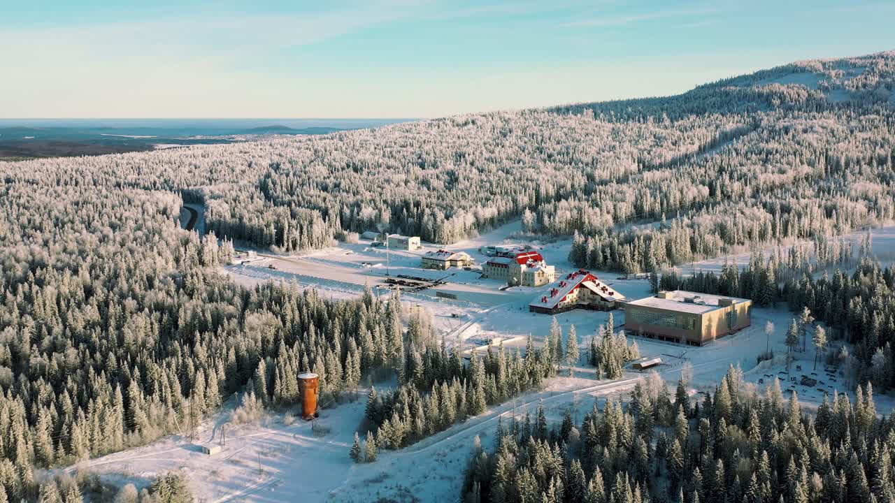 눈 인 스키 리조트 의 공중 사진