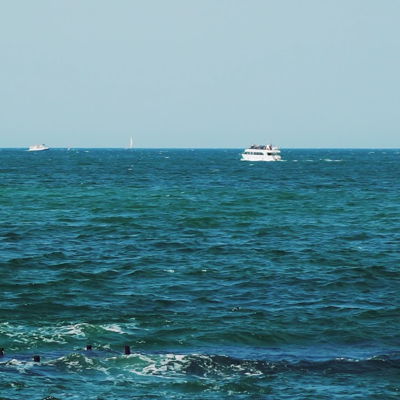 Luxury private motor yacht in the sea. Yacht sailing on open sea at sunny day. Sea resort