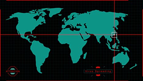 a target moving on the world map warning about the spreading of the global virus epidemic - seamless looping