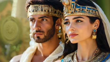 a man and a woman dressed in ancient egyptian clothing