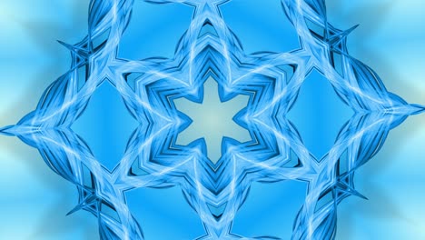 animación en bucle 3d, un fondo abstracto con cintas azules girando y formando estrellas o copos de nieve como con un efecto caleidoscópico. 4k imágenes sin costuras con luma matte como canal alfa. 6